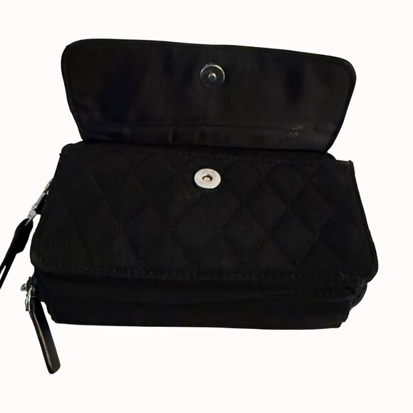 Vera Bradley Smartphone Wristlet Wallet Black Quilted Dual Zippers Card Slots - Picture 2 of 16
